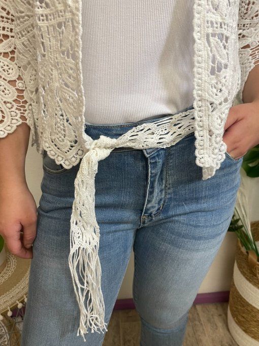 Pantacourt jean bleu ceinture crochet