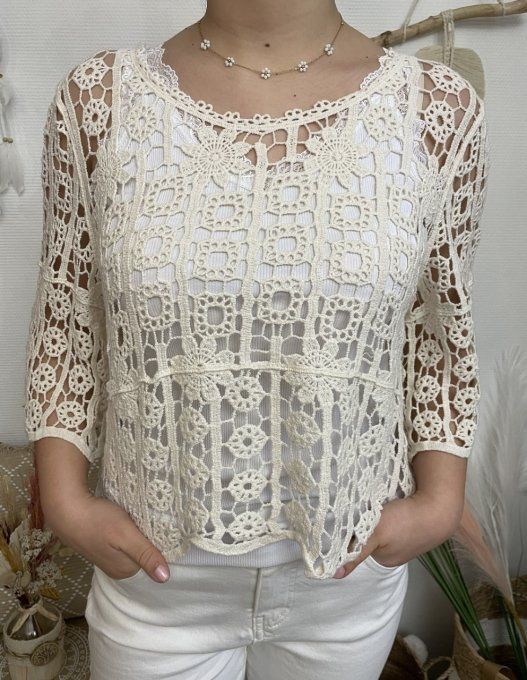 Pull crochet JULIETTE BEIGE