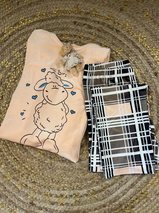 Pyjama velours MOUTON ROSE PALE