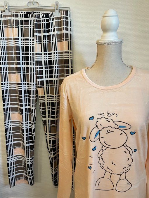 Pyjama velours MOUTON ROSE PALE