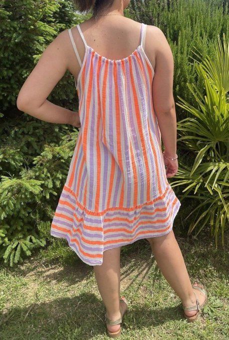 Robe gaze de coton rayée bretelles  
