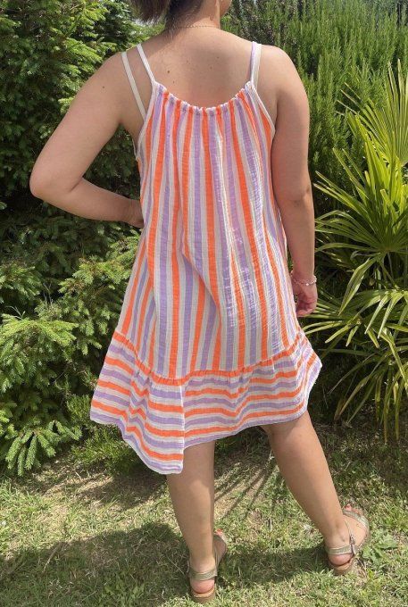 Robe gaze de coton rayée bretelles 
