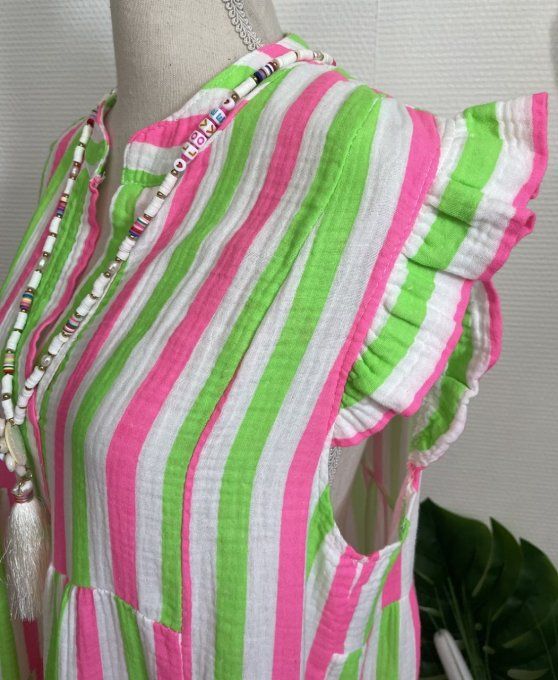 Robe courte RAYURES FUSHIA/VERT