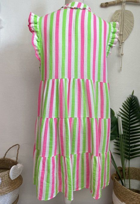 Robe courte RAYURES FUSHIA/VERT