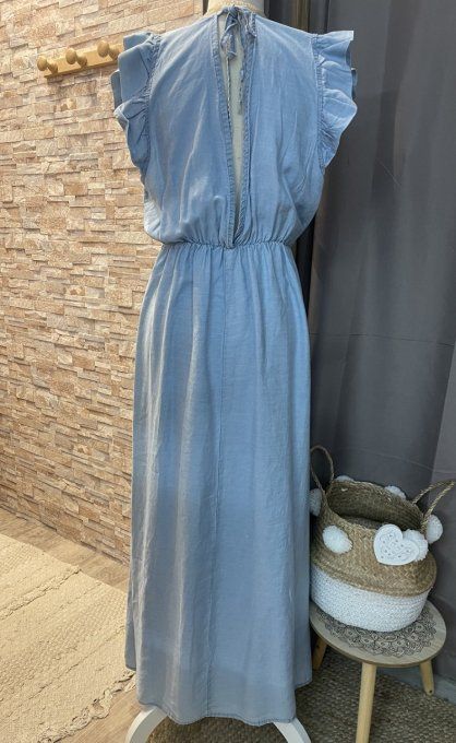 Robe longue dos ouvert TENCEL BLEU CLAIR