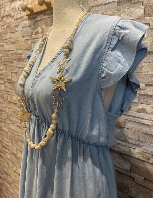 Robe longue dos ouvert TENCEL BLEU CLAIR