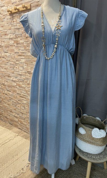 Robe longue dos ouvert TENCEL BLEU CLAIR