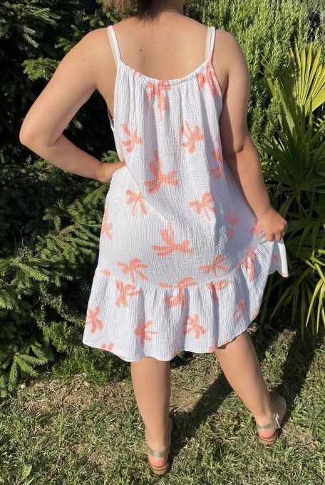 Robe gaze de coton palmiers bretelles      
