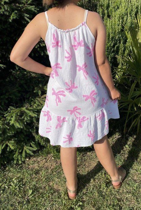 Robe gaze de coton palmiers bretelles      