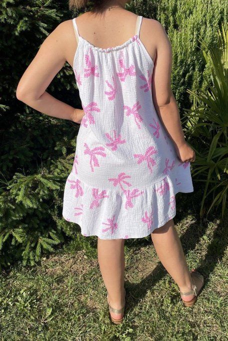 Robe gaze de coton palmiers bretelles     