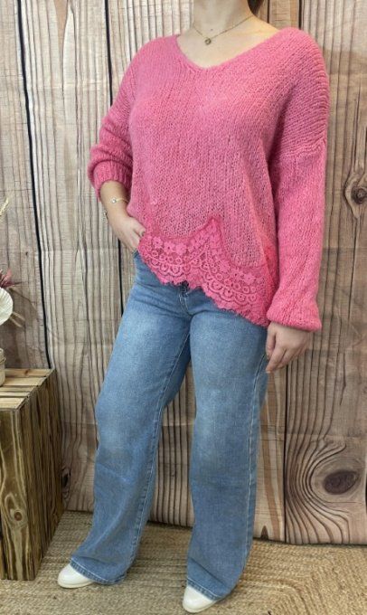 Pull dentelle NOËLIE FUSHIA