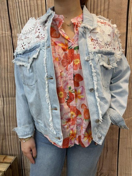 Veste en jean DENTELLE & BRODERIES