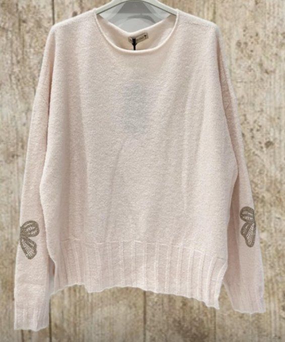 Pull NOEUDS ROSE POUDRE