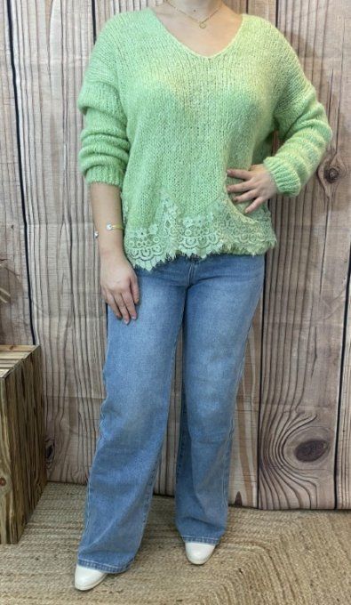 Pull dentelle NOËLIE VERT