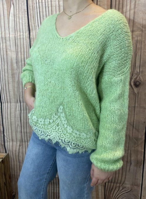 Pull dentelle NOËLIE VERT