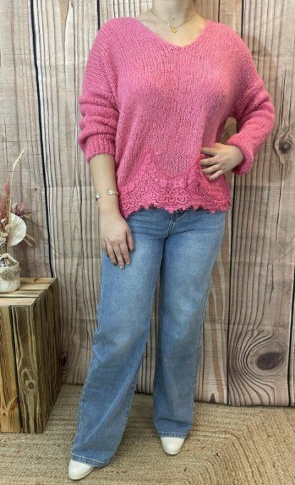 Pull dentelle NOËLIE FUSHIA